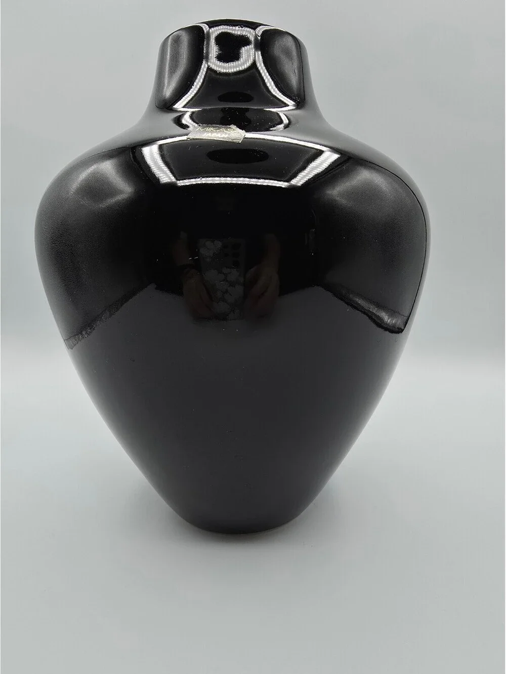 Vintage 1980s Mikasa Japan Black Ceramic Vase Modernist Postmodern 9.5